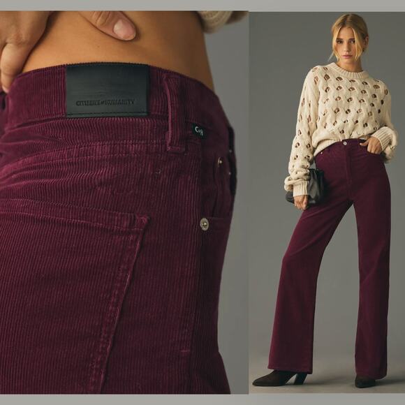 New $240 CITIZENS OF HUMANITY Paloma Corduroy Pants Baggy Wide Leg Red Hippie - Picture 1 of 13
